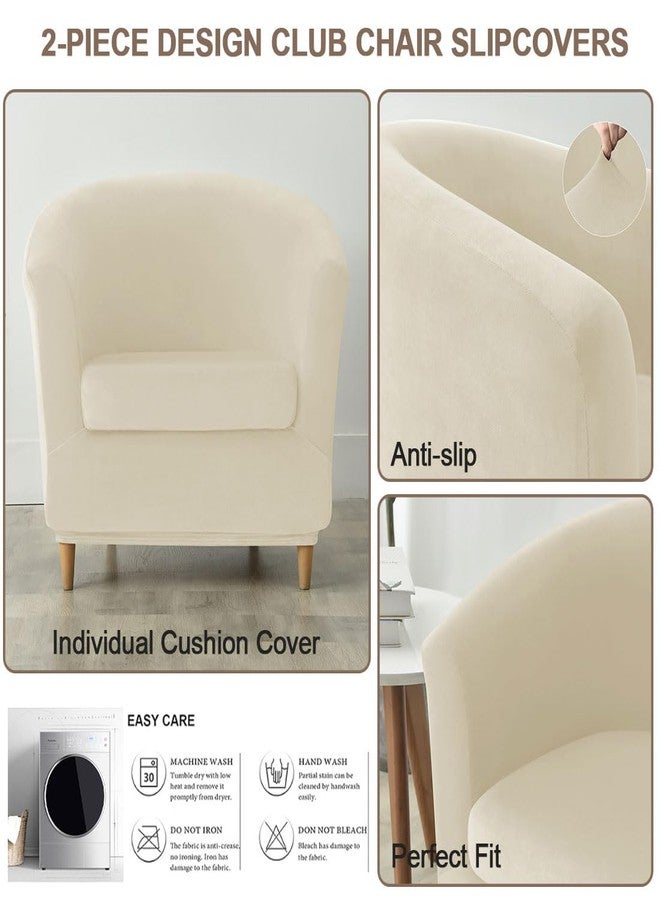 Bifaunvogel Velvet Club Chair Slipcover 2 Piece Swivel Barrel Chair Covers Slipcover Tub Chair Slipcovers Round Accent Armchair Covers Bucket Chair Covers Protector for Living Room Beige - Image 5